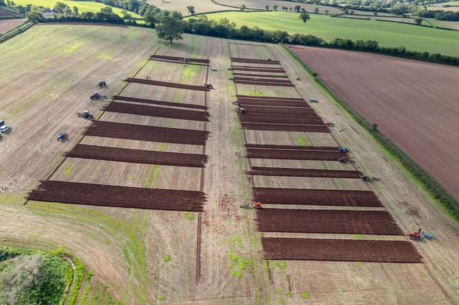 An aerial shot of the Mid Devon ploughing match field.  Credit: Warren Radmore of Aerial Dimensions of Silverton.
