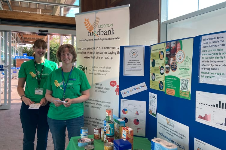 Crediton Foodbank co-ordinators, Helen and Fiona at a recent collection day.
