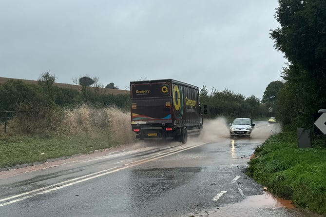 Water on road to Venny Tedburn