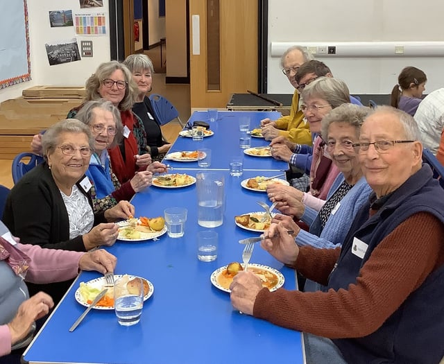 OAPs enjoy harvest lunch at Cheriton Fitzpaine Primary School