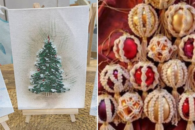 Examples of art and macramé baubles attendees could make