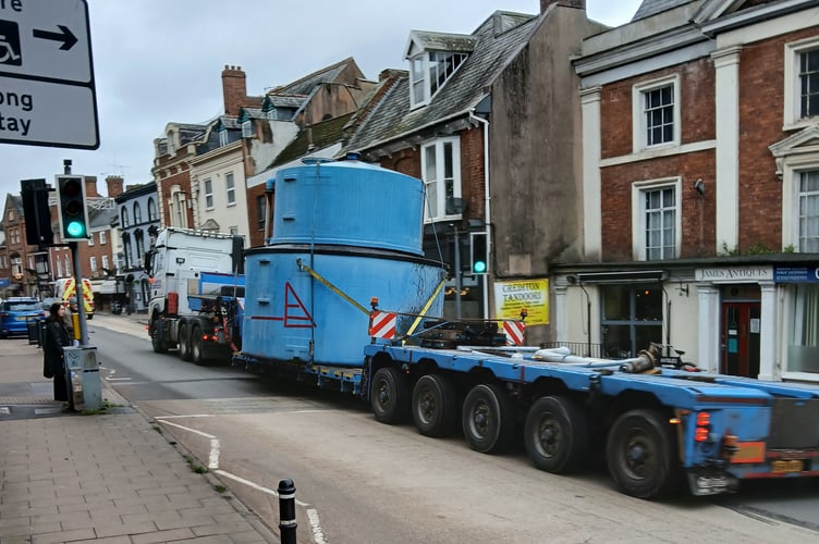 The vehicle and its large load making its way up Crediton High Street on Tuesday, December 17. 
