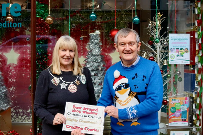 Hospiscare's window was highly commended. Alan Quick presenting Shirley Buckingham with certificate