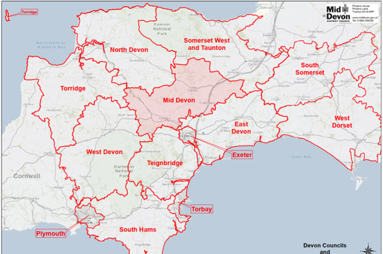 A map of Devon's councils