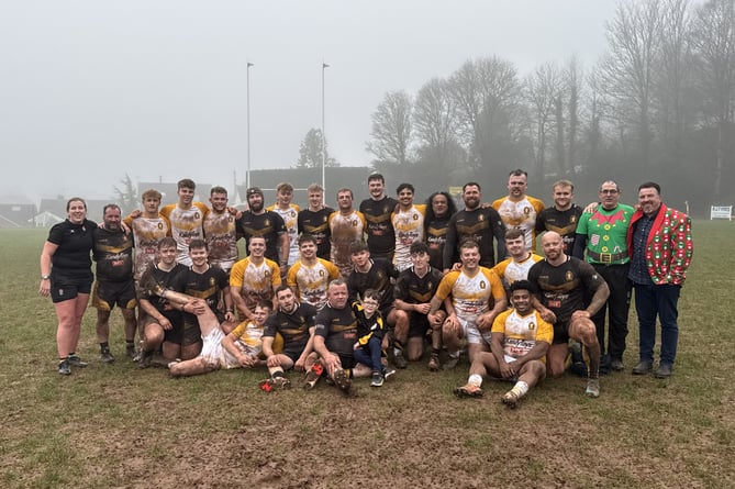 Toby's Tinsel Titans, Bobby's Blood, Sweat and Beers and match officials after the game