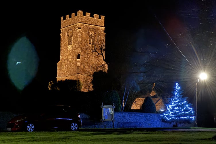 St Matthew's Church and the Parish Council Christmas Tree on the Green