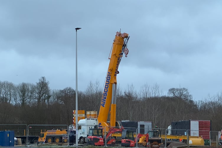 The giant crane which arrived on the Crediton McDonald's site on Sunday, January 5.  AQ 1518