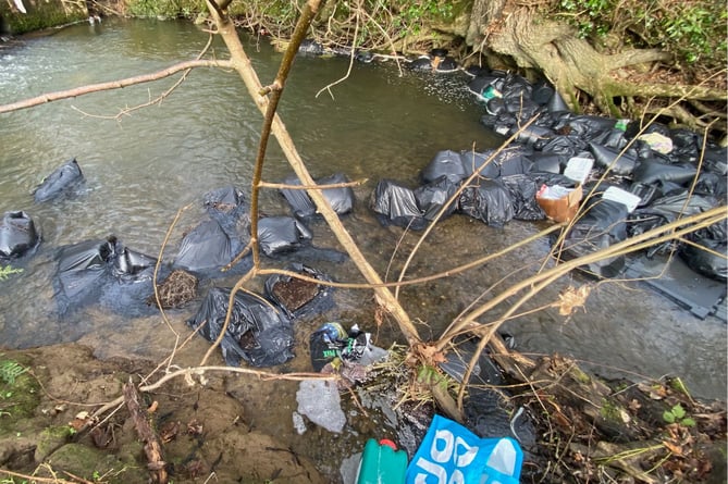 The fly-tipped waste in the river