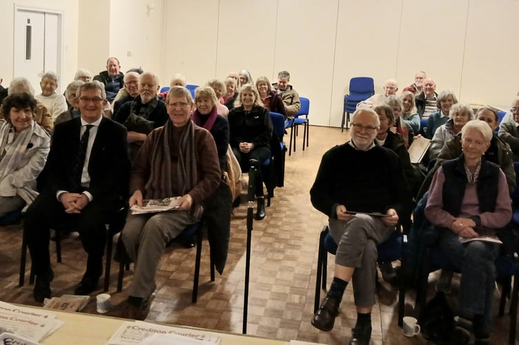 The speaker becomes part of the audience, Alan Quick, from the Courier, front row, third left, who talked to Crediton Area History and Museum Society.
