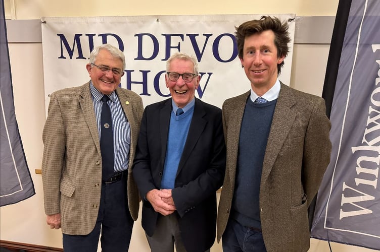 Pictured from left, Richard Taylor - Mid Devon Show President 2025, Ray Radford - Show President 2024 and Billy Amory - Future Show President 2026.
